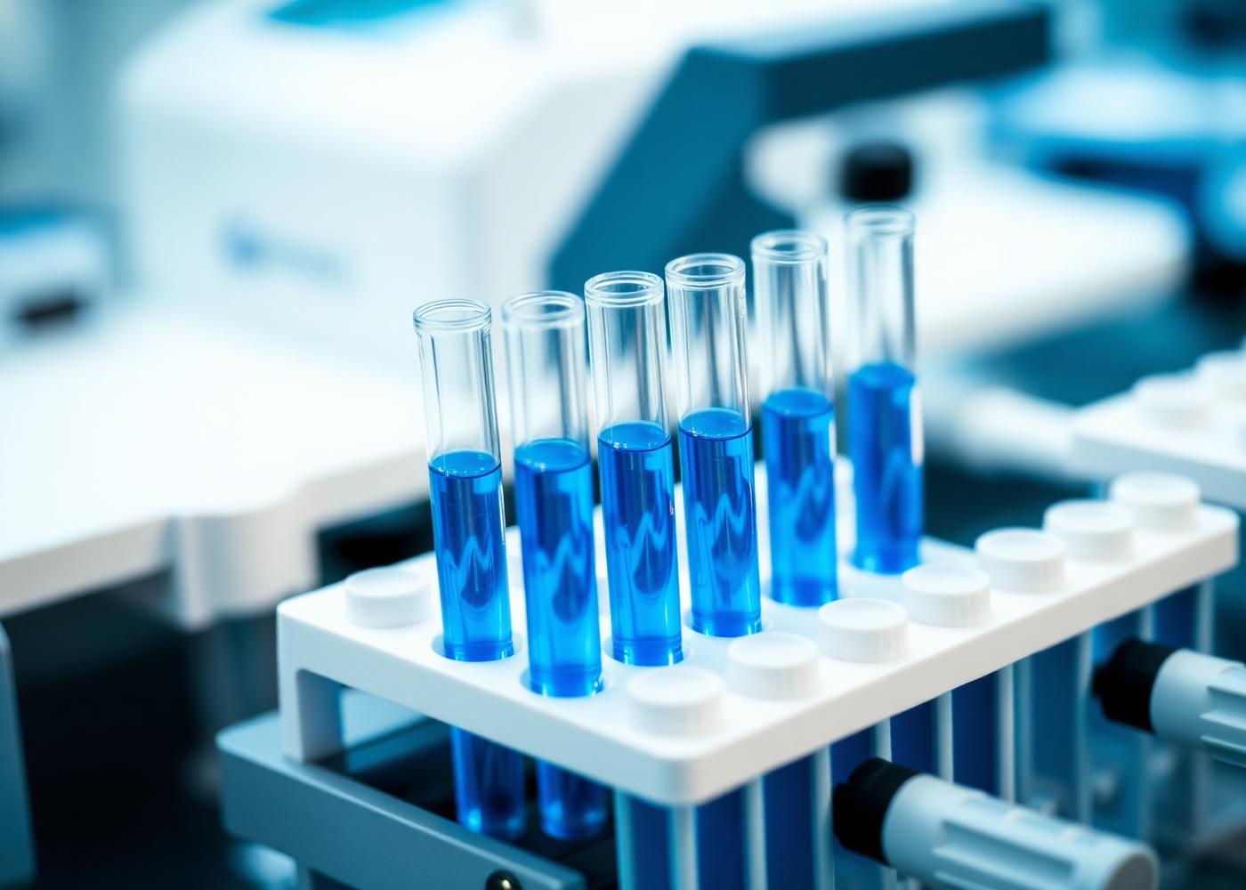 Tubos de ensaio em equipamento laboratorial